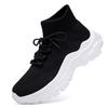 LLTMALL Women's Men's Chunky Sock Sneakers Lace up High Top Lightweight Mesh Running Shoes Black White 13 view 3
