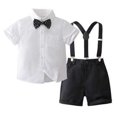 Baptism Outfits for Boys: Toddler Baby Wedding Christening Outfit Dress Clothes Easter Bowtie Shirt Suspenders Shorts Set Infant 1st Birthday Kids Formal Gentleman Suit White + Black Dots 12-18 Months