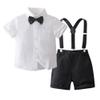 Baptism Outfits for Boys: Toddler Baby Wedding Christening Outfit Dress Clothes Easter Bowtie Shirt Suspenders Shorts Set Infant 1st Birthday Kids Formal Gentleman Suit White + Black Dots 12-18 Months view 1
