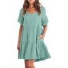 Women's 2023 Summer Dresses Casual V Neck Tiered Ruffle Hem Babydoll Dress Short Sleeve Pocket A-Line Flowy Mini Beach Dress Mint Green view 1