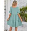 Women's 2023 Summer Dresses Casual V Neck Tiered Ruffle Hem Babydoll Dress Short Sleeve Pocket A-Line Flowy Mini Beach Dress Mint Green view 2