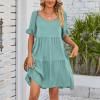 Women's 2023 Summer Dresses Casual V Neck Tiered Ruffle Hem Babydoll Dress Short Sleeve Pocket A-Line Flowy Mini Beach Dress Mint Green view 3