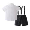 Baptism Outfits for Boys: Toddler Baby Wedding Christening Outfit Dress Clothes Easter Bowtie Shirt Suspenders Shorts Set Infant 1st Birthday Kids Formal Gentleman Suit White + Black Dots 5-6X view 2