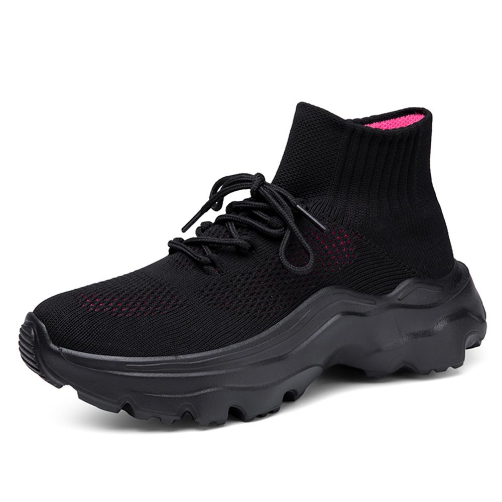 LLTMALL Women's Men's Chunky Sock Sneakers Lace up High Top Lightweight Mesh Running Shoes Black Red 10.5