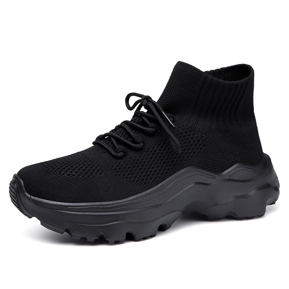 LLTMALL Women's Men's Chunky Sock Sneakers Lace up High Top Lightweight Mesh Running Shoes All Black 11