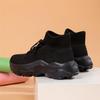LLTMALL Women's Men's Chunky Sock Sneakers Lace up High Top Lightweight Mesh Running Shoes All Black 11 view 4