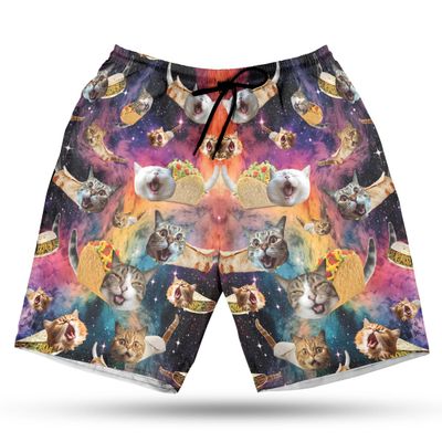 Funny Cat Men's Swim Trunks - Galaxy Space Hawaiian Shorts for Men, Men's Summer Bathing Shorts Set 34 Size Size 4XL