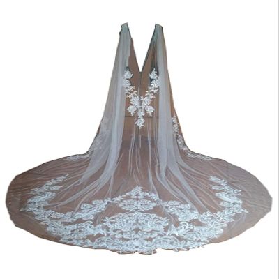 AiberLisha Long Wedding Cape Lace Applique Wedding Veil Cloak For Bride White 3 M