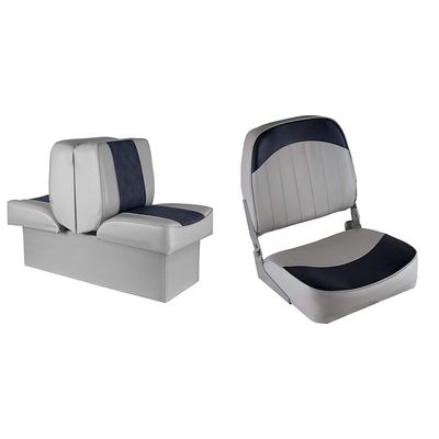 Wise 8WD707P-1-660 Deluxe Lounge Seat (Grey/Navy) & 8WD734PLS-660 Standard Low Back Boat Seat, Grey/Blue