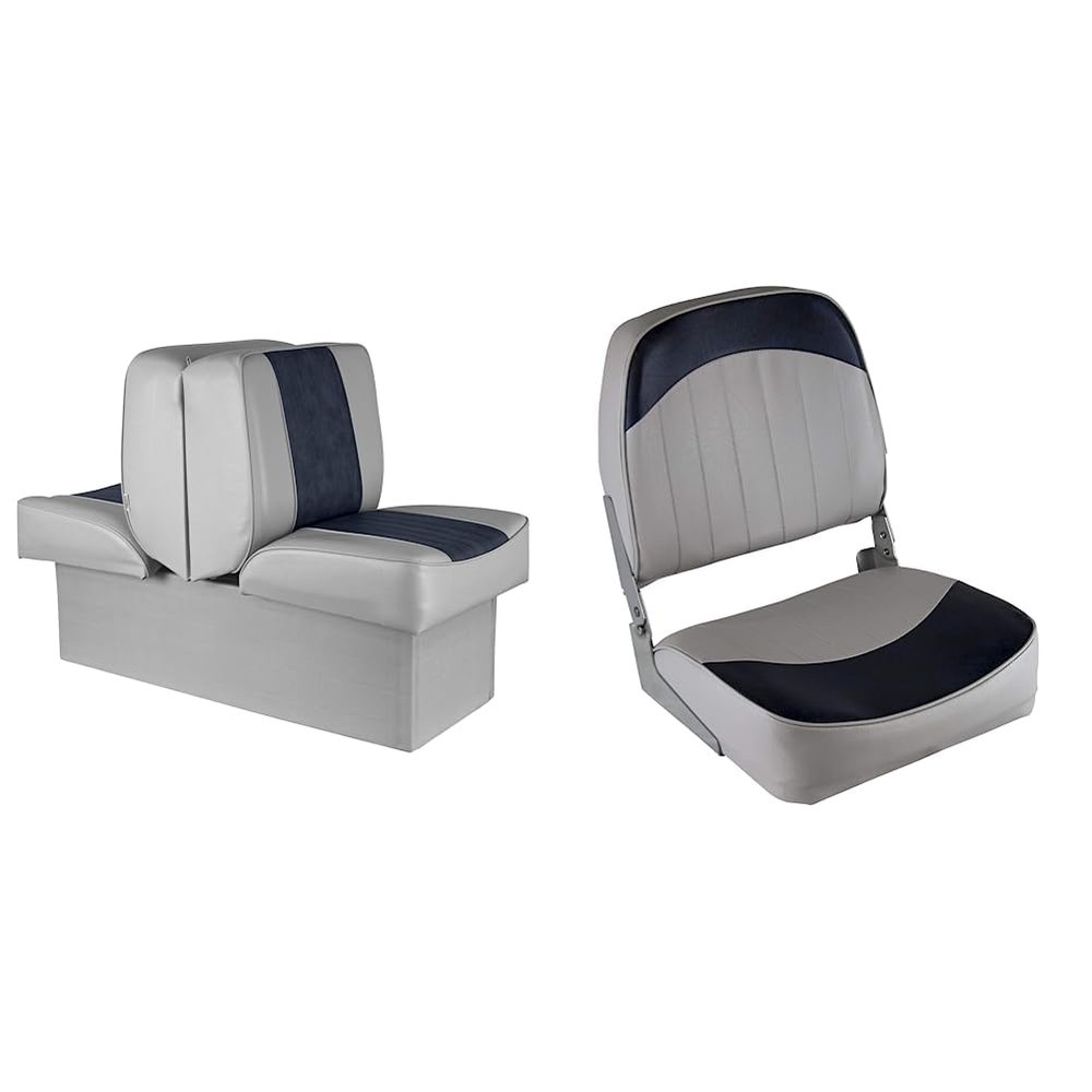 Wise 8WD707P-1-660 Deluxe Lounge Seat (Grey/Navy) & 8WD734PLS-660 Standard Low Back Boat Seat, Grey/Blue