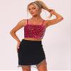 Allegra K Sequined Cami Top for Women's Velvet Spaghetti Strap Club Party Crop Tank Tops X-Small Hot Pink view 2