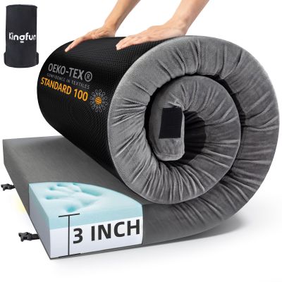 Kingfun 3 Inch CertiPUR-US Memory Foam Camping Mattress, Waterproof Roll up Sleeping Pad for Adults, Comfortable Thick Floor Sleeping Mats for Car Truck Tent with Removable Travel Bag, Cot