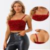 Allegra K Sequined Cami Top for Women's Velvet Spaghetti Strap Club Party Crop Tank Tops Large Red view 2