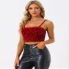 Allegra K Sequined Cami Top for Women's Velvet Spaghetti Strap Club Party Crop Tank Tops Large Red view 3