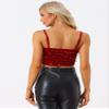 Allegra K Sequined Cami Top for Women's Velvet Spaghetti Strap Club Party Crop Tank Tops Large Red view 4