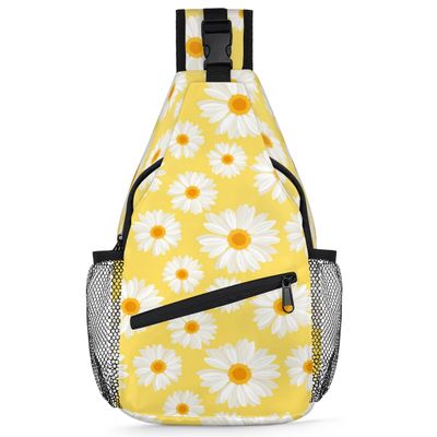 bisibuy Daisy Flowers Yellow Sling Bag for Women Men Crossbody Sling Backpack Shoulder Bag Chest Bag Daypack for Travel Hiking Outdoor