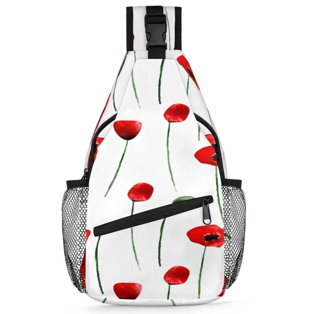 bisibuy Spring Poppy Flowers Sling Bag for Women Men Crossbody Sling Backpack Shoulder Bag Chest Bag Daypack for Travel Hiking Outdoor
