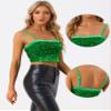 Allegra K Sequined Cami Top for Women's Velvet Spaghetti Strap Club Party Crop Tank Tops Large Green view 2