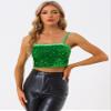 Allegra K Sequined Cami Top for Women's Velvet Spaghetti Strap Club Party Crop Tank Tops Large Green view 3