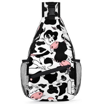 bisibuy Cute Cow Print Sling Bag for Women Men Crossbody Sling Backpack Shoulder Bag Chest Bag Daypack for Travel Hiking Outdoor