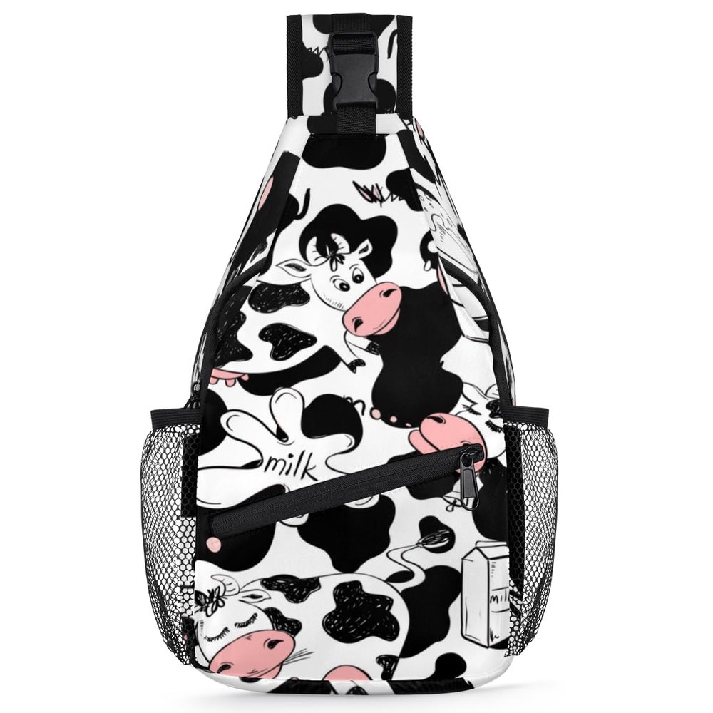 bisibuy Cute Cow Print Sling Bag for Women Men Crossbody Sling Backpack Shoulder Bag Chest Bag Daypack for Travel Hiking Outdoor
