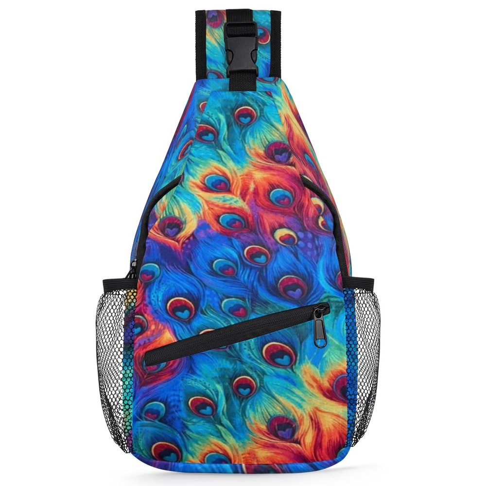 bisibuy Beautiful Peacock Feather Sling Bag for Women Men Crossbody Sling Backpack Shoulder Bag Chest Bag Daypack for Travel Hiking Outdoor