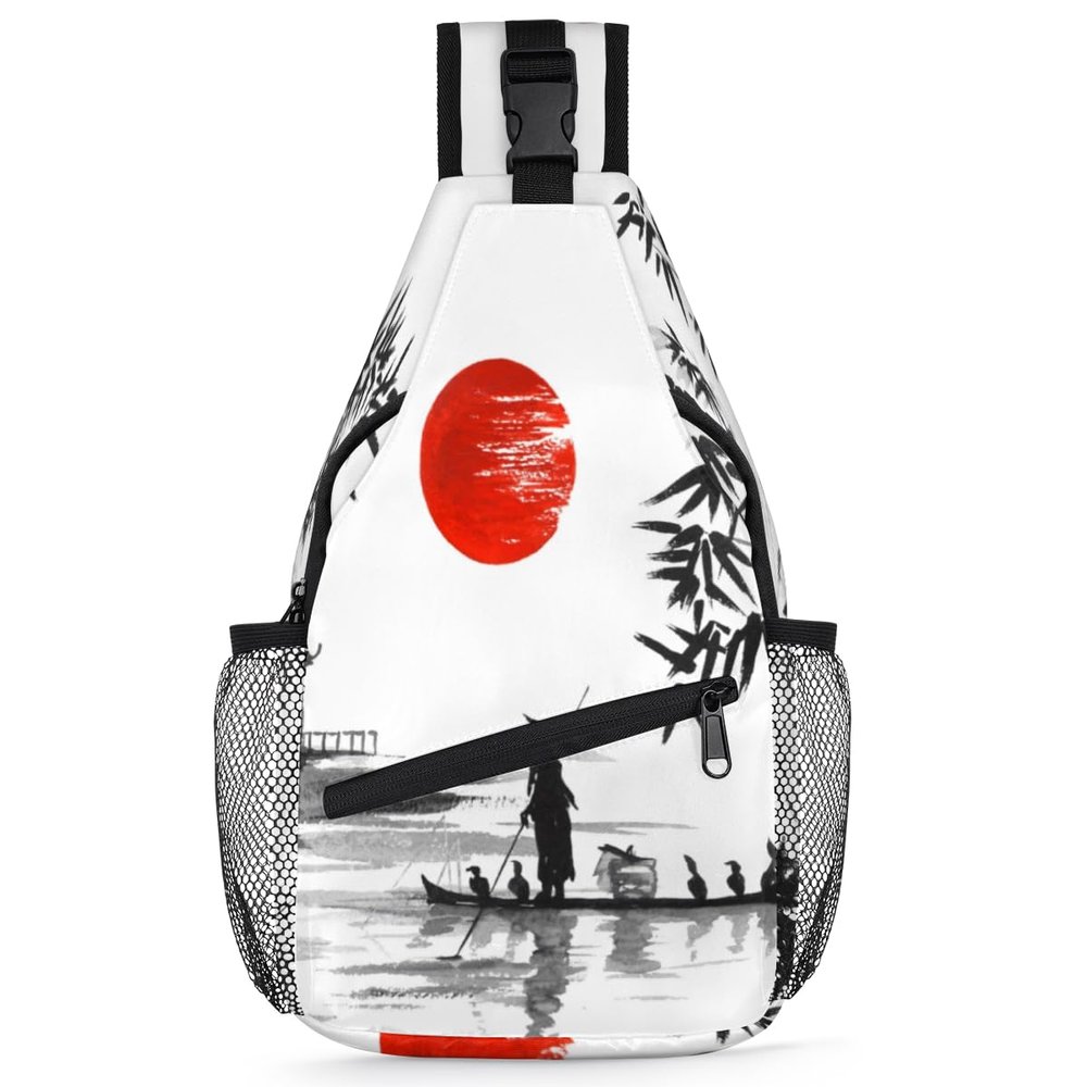 bisibuy Art Japanese Painting Sling Bag for Women Men Crossbody Sling Backpack Shoulder Bag Chest Bag Daypack for Travel Hiking Outdoor