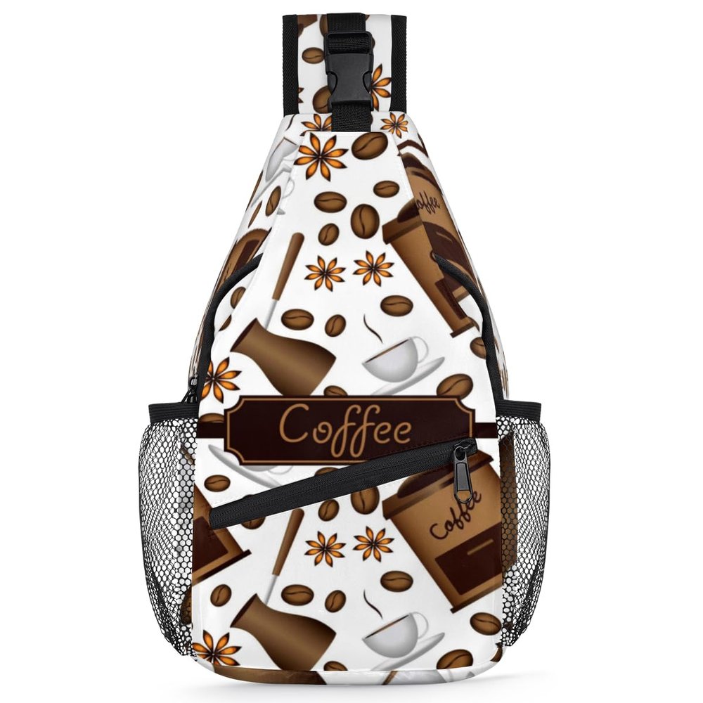 bisibuy Coffee Beans Cup Theme Sling Bag for Women Men Crossbody Sling Backpack Shoulder Bag Chest Bag Daypack for Travel Hiking Outdoor