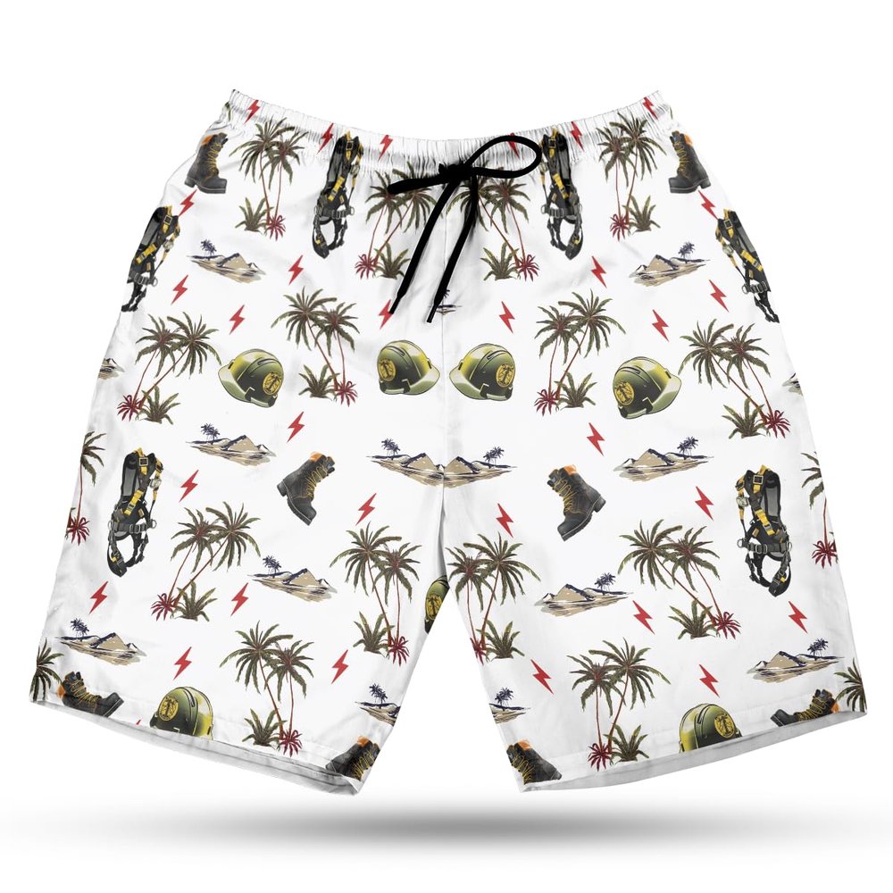 228CLOSET Powerline Man Men's Swim Trunks - Lineman Hawaiian Shorts for Men, Men's Summer Bathing Shorts Set 35 Size Size 3XL