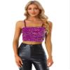 Allegra K Sequined Cami Top for Women's Velvet Spaghetti Strap Club Party Crop Tank Tops Small Purple view 1