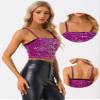 Allegra K Sequined Cami Top for Women's Velvet Spaghetti Strap Club Party Crop Tank Tops Small Purple view 2