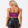 Allegra K Sequined Cami Top for Women's Velvet Spaghetti Strap Club Party Crop Tank Tops Small Purple view 3