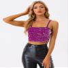Allegra K Sequined Cami Top for Women's Velvet Spaghetti Strap Club Party Crop Tank Tops Small Purple view 4