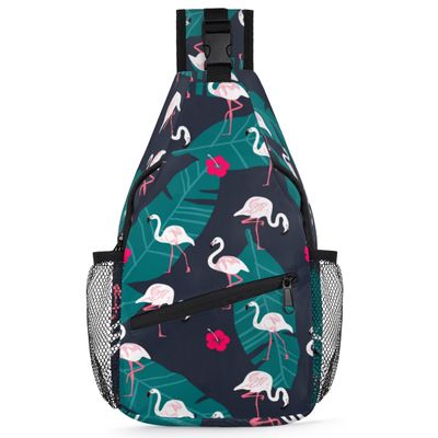 bisibuy Palm Leaf Flamingo Pattern Sling Bag for Women Men Crossbody Sling Backpack Shoulder Bag Chest Bag Daypack for Travel Hiking Outdoor