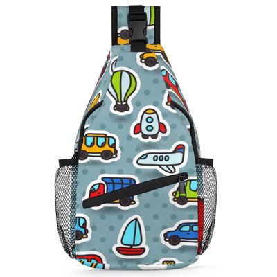 bisibuy Cute Cartoon Transport Airplane Tram Bus Sling Bag for Women Men Crossbody Sling Backpack Shoulder Bag Chest Bag Daypack for Travel Hiking Outdoor