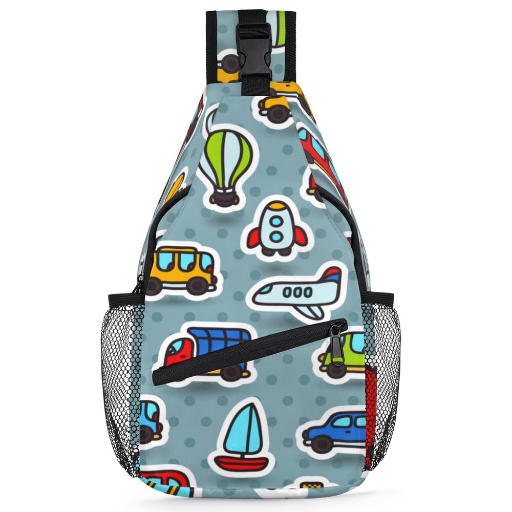 bisibuy Cute Cartoon Transport Airplane Tram Bus Sling Bag for Women Men Crossbody Sling Backpack Shoulder Bag Chest Bag Daypack for Travel Hiking Outdoor