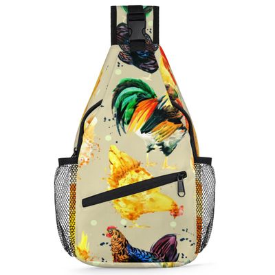 bisibuy Chicken And Rooster Sling Bag for Women Men Crossbody Sling Backpack Shoulder Bag Chest Bag Daypack for Travel Hiking Outdoor
