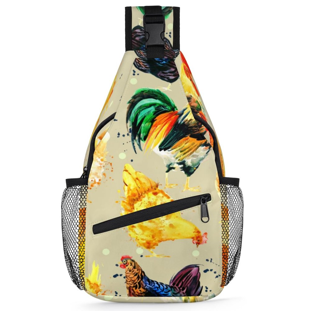 bisibuy Chicken And Rooster Sling Bag for Women Men Crossbody Sling Backpack Shoulder Bag Chest Bag Daypack for Travel Hiking Outdoor