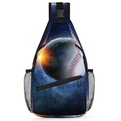 Baseball In Galaxy Sling Bag for Women Men Crossbody Sling Backpack Shoulder Bag Chest Bag Daypack for Travel Hiking Outdoor