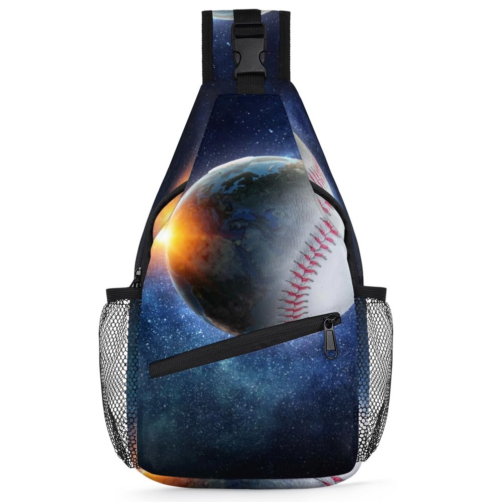 Baseball In Galaxy Sling Bag for Women Men Crossbody Sling Backpack Shoulder Bag Chest Bag Daypack for Travel Hiking Outdoor