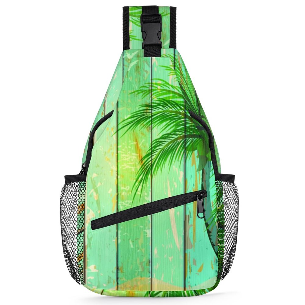bisibuy Coconut Tree Wooden Texture Sling Bag for Women Men Crossbody Sling Backpack Shoulder Bag Chest Bag Daypack for Travel Hiking Outdoor