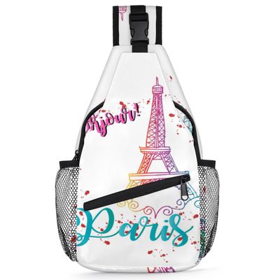 bisibuy Bonjour Paris Eiffel Tower Sling Bag for Women Men Crossbody Sling Backpack Shoulder Bag Chest Bag Daypack for Travel Hiking Outdoor