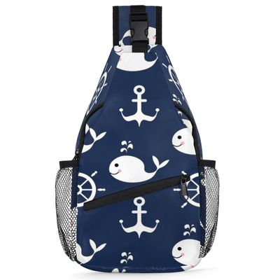 bisibuy Whales Wheels Anchors Sling Bag for Women Men Crossbody Sling Backpack Shoulder Bag Chest Bag Daypack for Travel Hiking Outdoor