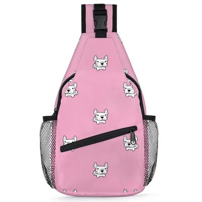 bisibuy Bulldog Pink Sling Bag for Women Men Crossbody Sling Backpack Shoulder Bag Chest Bag Daypack for Travel Hiking Outdoor