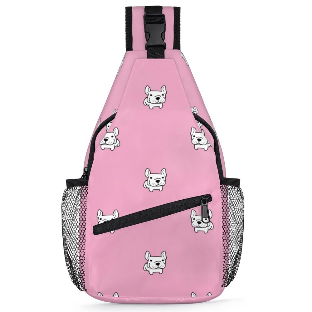 bisibuy Bulldog Pink Sling Bag for Women Men Crossbody Sling Backpack Shoulder Bag Chest Bag Daypack for Travel Hiking Outdoor