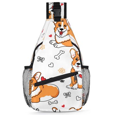 bisibuy Cute Corgi Dog Sling Bag for Women Men Crossbody Sling Backpack Shoulder Bag Chest Bag Daypack for Travel Hiking Outdoor