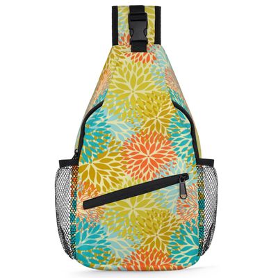 bisibuy Orange Blue Flower Sling Bag for Women Men Crossbody Sling Backpack Shoulder Bag Chest Bag Daypack for Travel Hiking Outdoor