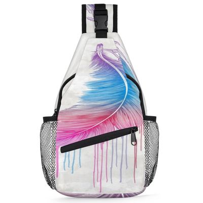 bisibuy Artistic Colored Feather Sling Bag for Women Men Crossbody Sling Backpack Shoulder Bag Chest Bag Daypack for Travel Hiking Outdoor