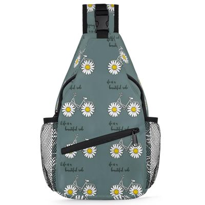 bisibuy Daisy Bicycle Design Sling Bag for Women Men Crossbody Sling Backpack Shoulder Bag Chest Bag Daypack for Travel Hiking Outdoor