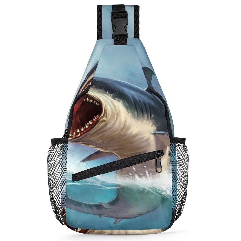 bisibuy Funny Shark Sling Bag for Women Men Crossbody Sling Backpack Shoulder Bag Chest Bag Daypack for Travel Hiking Outdoor